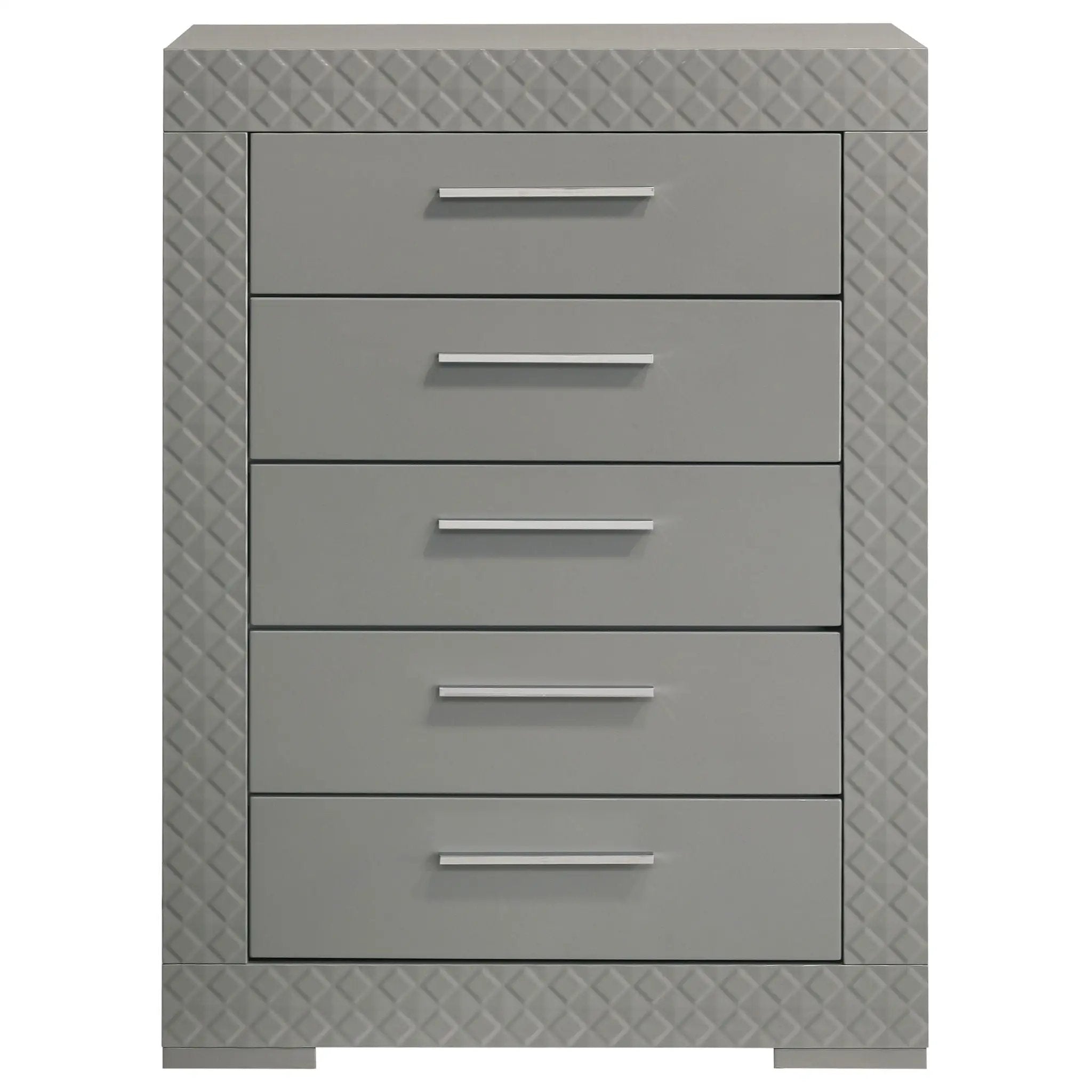 Ives 5-drawer Bedroom Chest of Drawers Grey High Gloss by Unique Piece Furniture