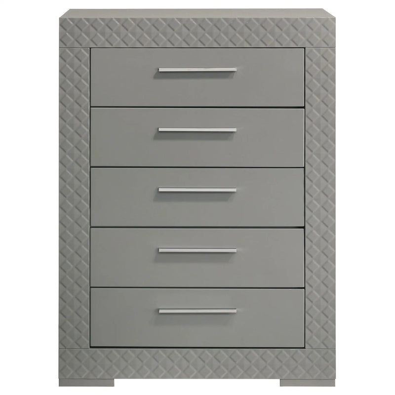 Ives 5-drawer Bedroom Chest of Drawers Grey High Gloss by Unique Piece Furniture