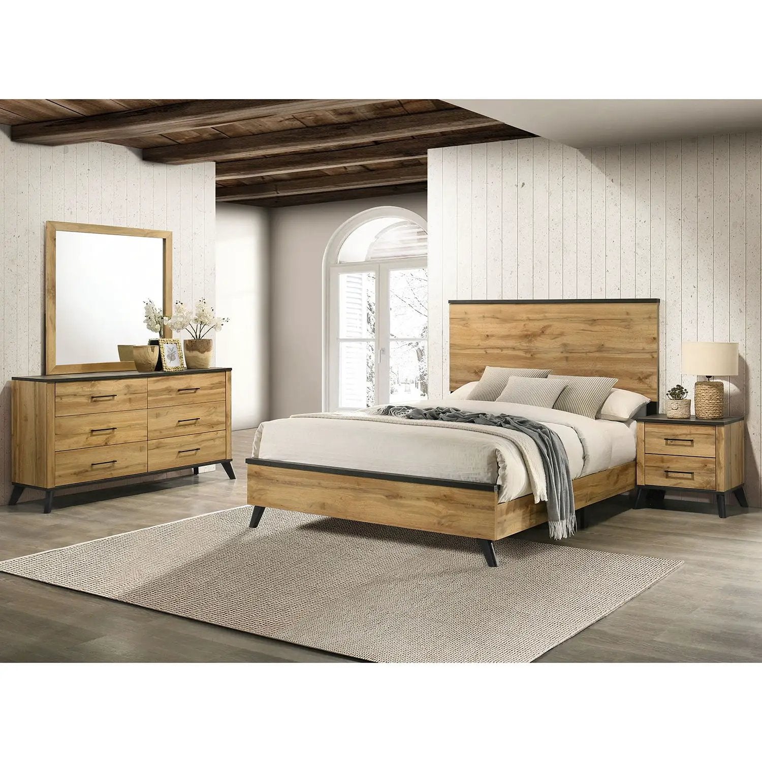 Georgina - 4 Piece Queen Bedroom Set With Trim - Natural by HouseOfZazla