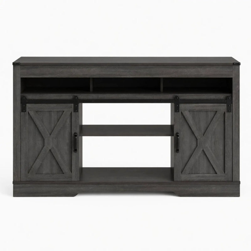 Farmhouse TV Stand With Sliding Barn Doors & Adjustable Storage by HouseOfZazla
