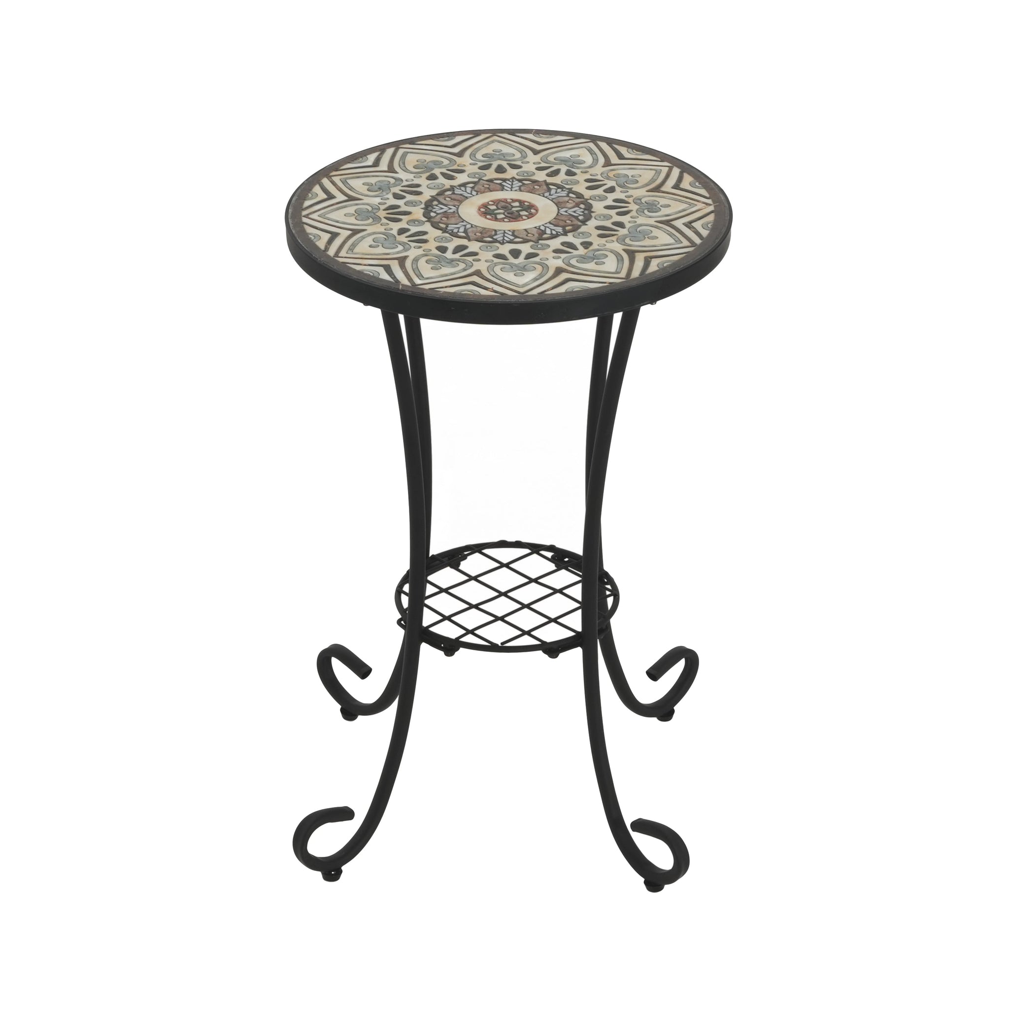 Patio Side Table with Shelf, Brown and Black by HouseOfZazla