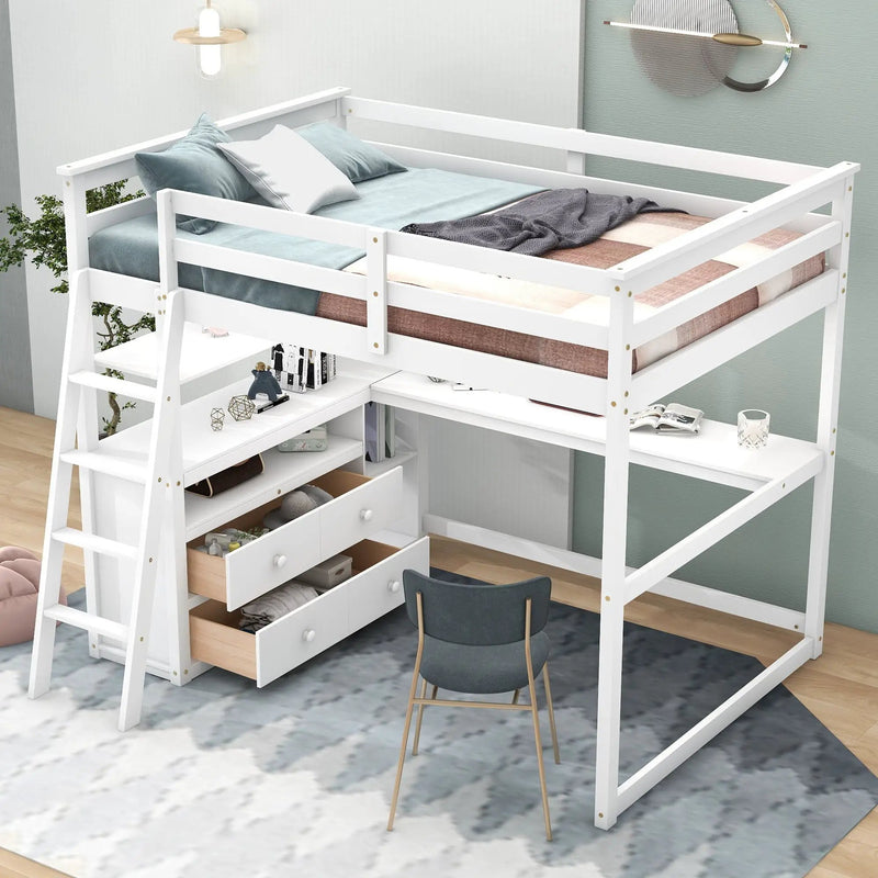 Modern Loft Bed With Built In Desk, Shelves, And 2 Drawers by Unique Piece Furniture