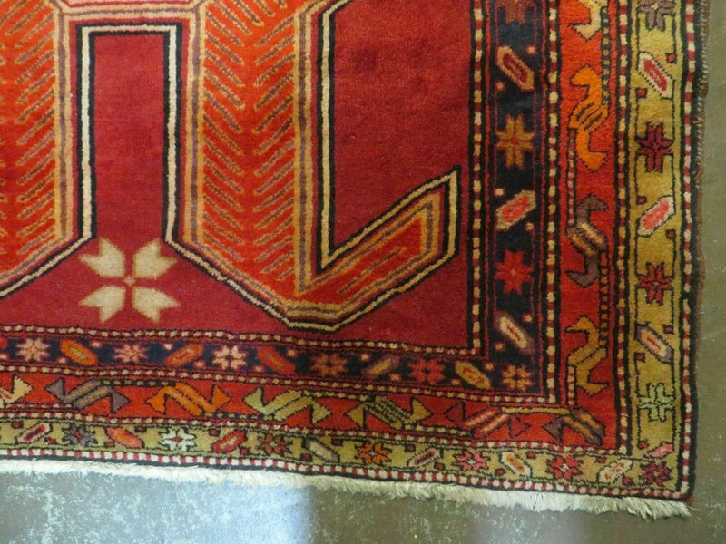 4' 10" X 11' Antique Handmade Turkish Kazak Wool Rug SHIELD Hand Knotted Red by Jewel Rugs