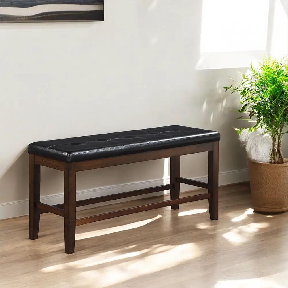 Urbana - Counter Height Bench - Black Synthetic Leather & Espresso by Unique Piece Furniture