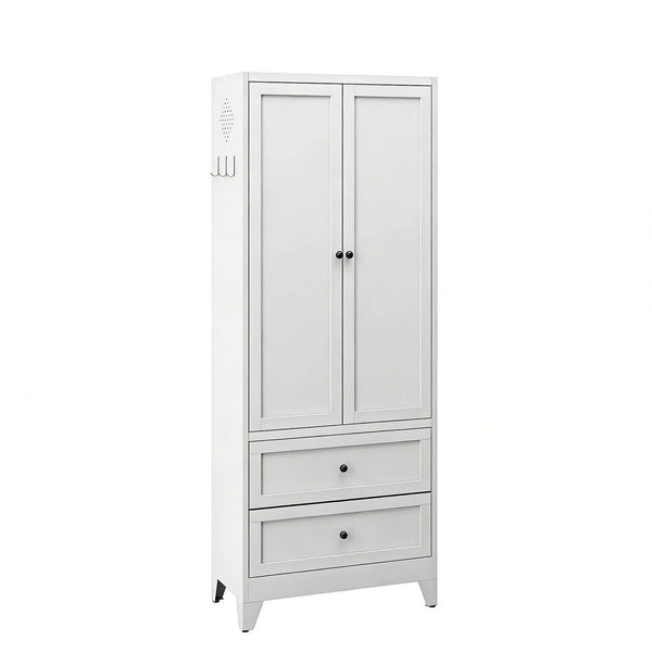 Pantry Cabinet With 2 Drawers, Freestanding Kitchen Storage Cabinet With Adjustable Shelves, Heavy-Duty Organizer For Spices, Dishware, Small Appliances - White