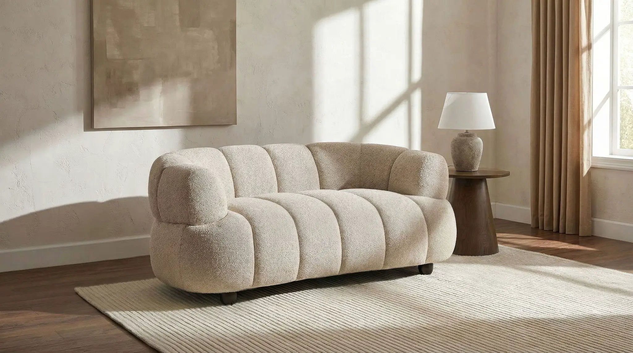 Whitney Contemporary Channel Tufted Boucle Upholstered Loveseat by Unique Piece Furniture