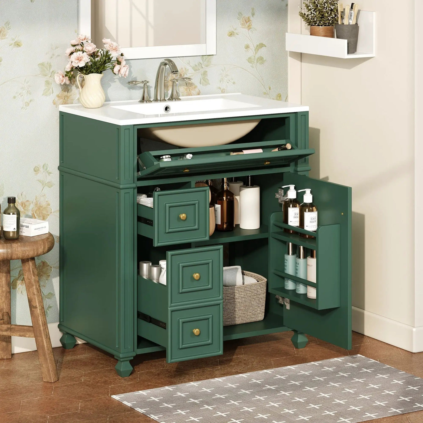 Bathroom Vanity Cabinet With Sink, Soft Close Doors With Door Organizer by HouseOfZazla