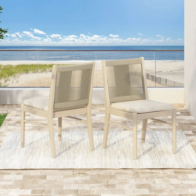 Cordoba Dining Chair Set of 2 - Comfortable Armless Beige Chairs by HouseOfZazla