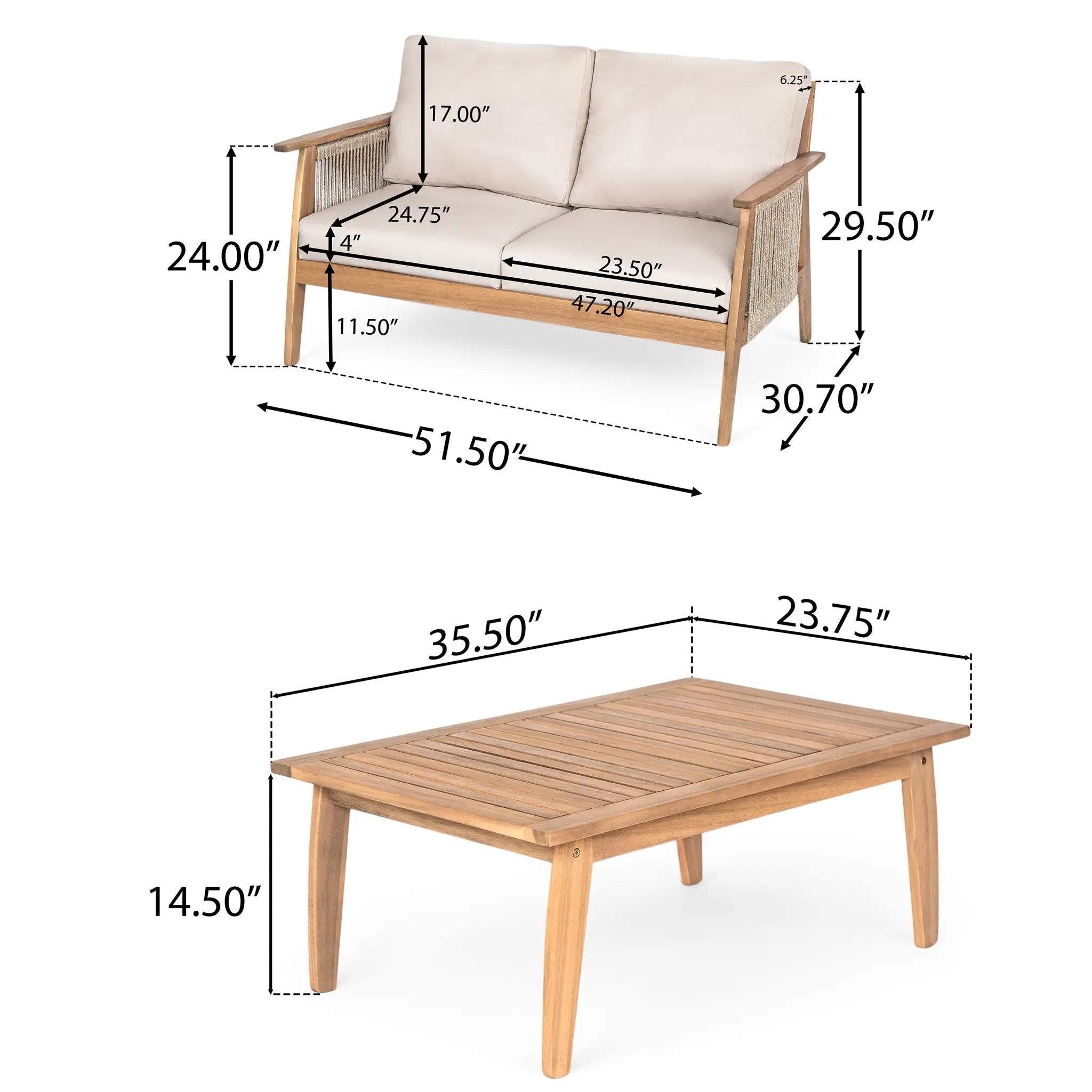 Outdoor 2pc Acacia Wood and Rope Patio Chat Set by HouseOfZazla