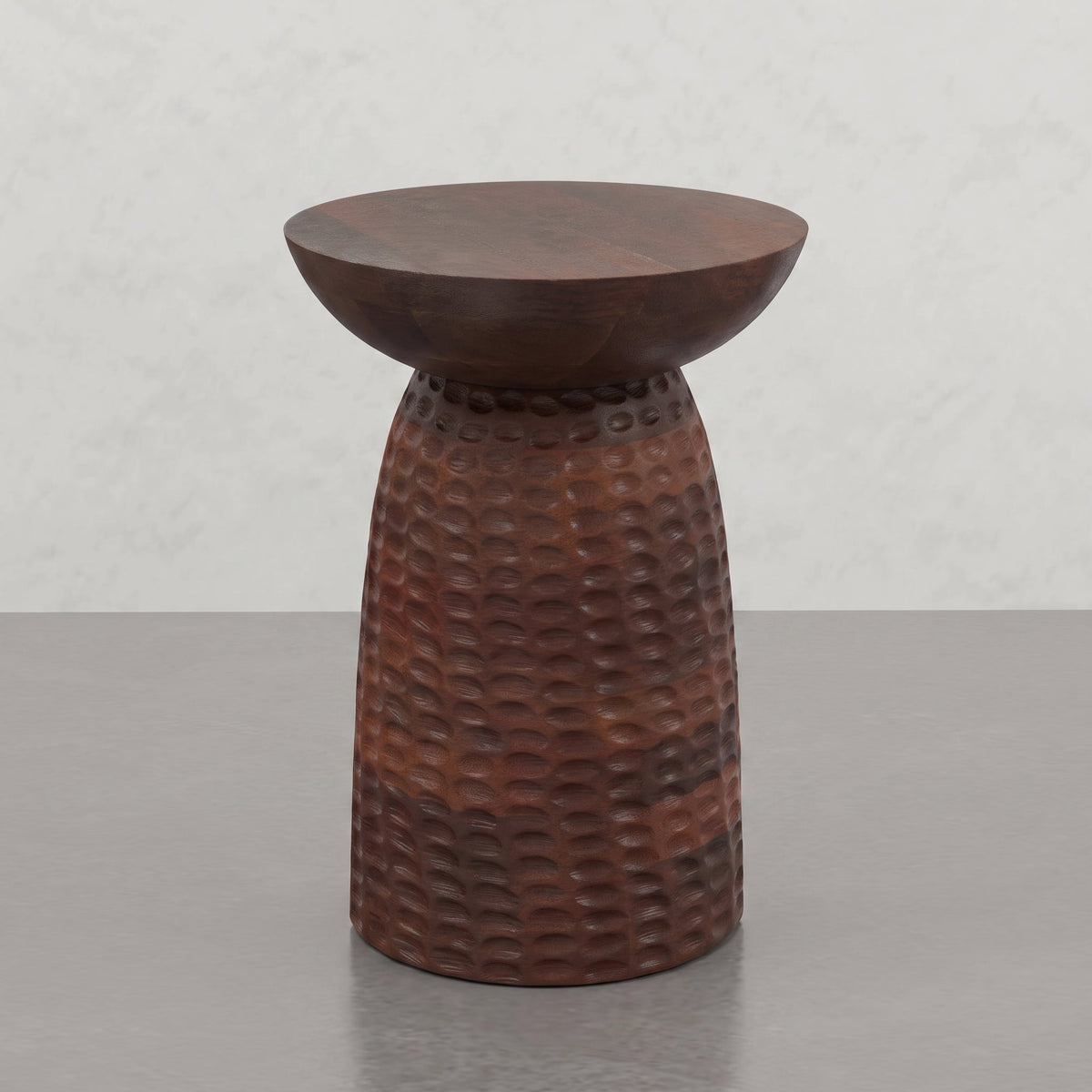Round Pedestal Accent Table with Dimple Detail - Dark Brown, photo 4 of 5