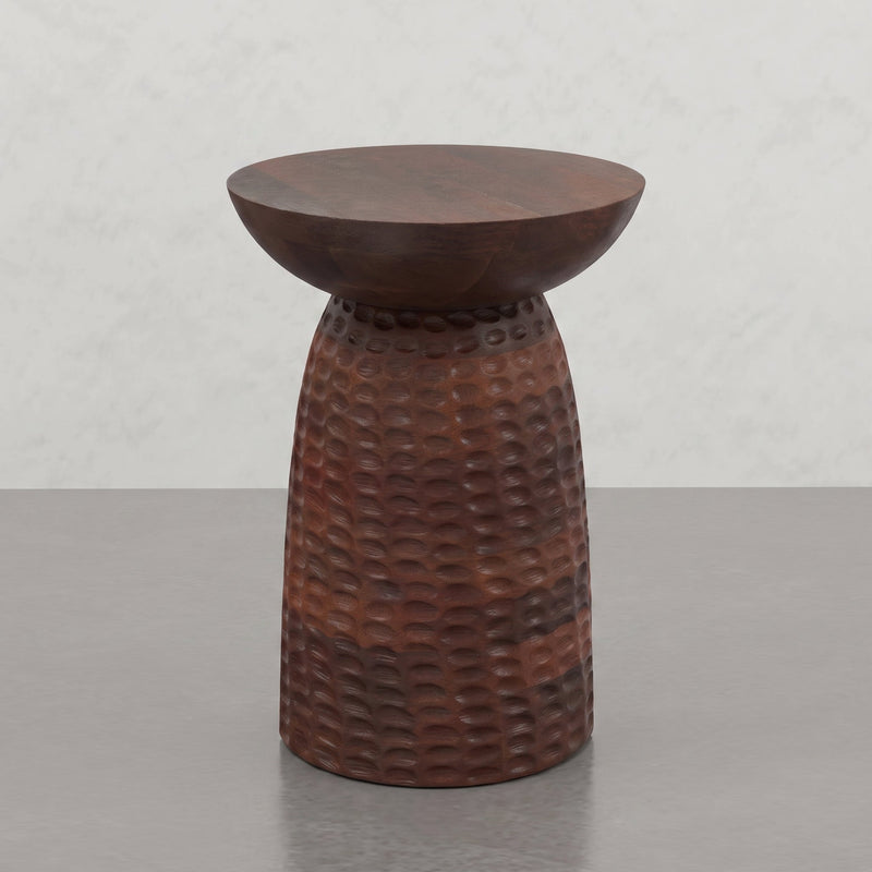 Round Pedestal Accent Table with Dimple Detail - Dark Brown, photo 4 of 5