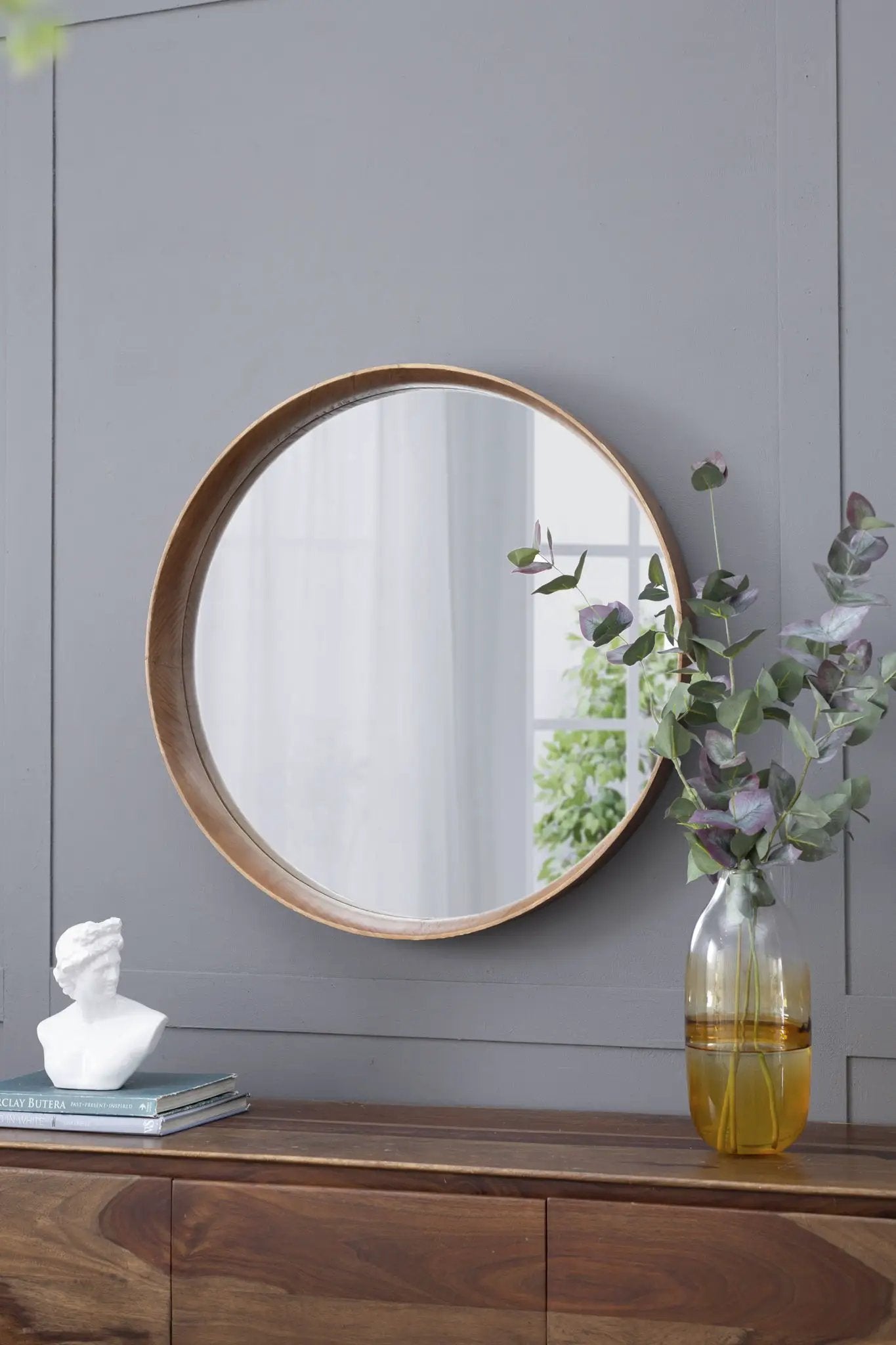 Round Wood Mirror, Wall Mounted Mirror Home Decor For Bathroom Living Room by HouseOfZazla