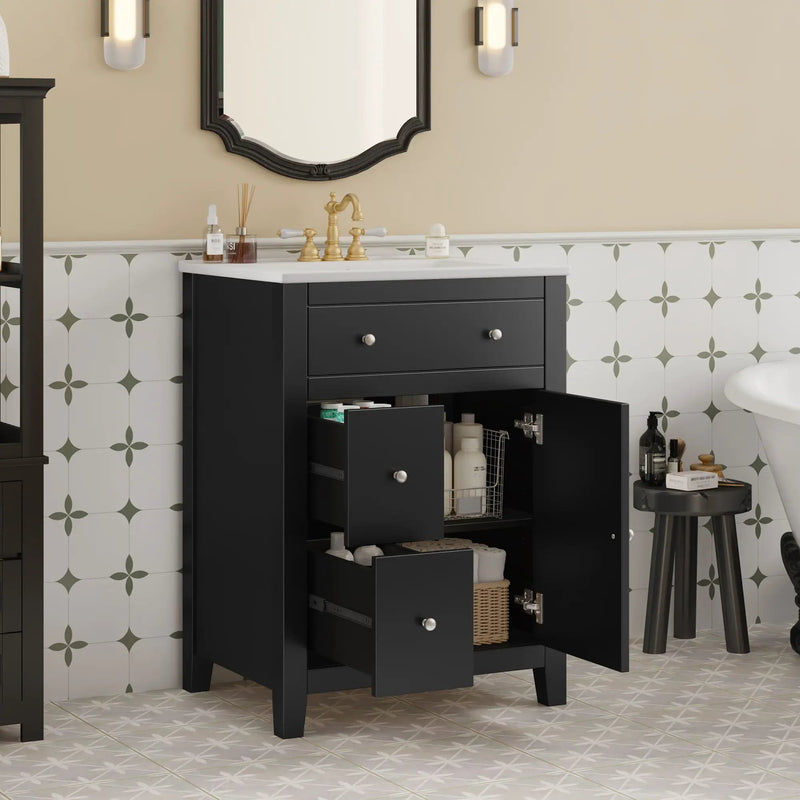 Bathroom Vanity With Basin, Rectangular Cabinet With 2 Drawers And Soft Closing Door by Unique Piece Furniture