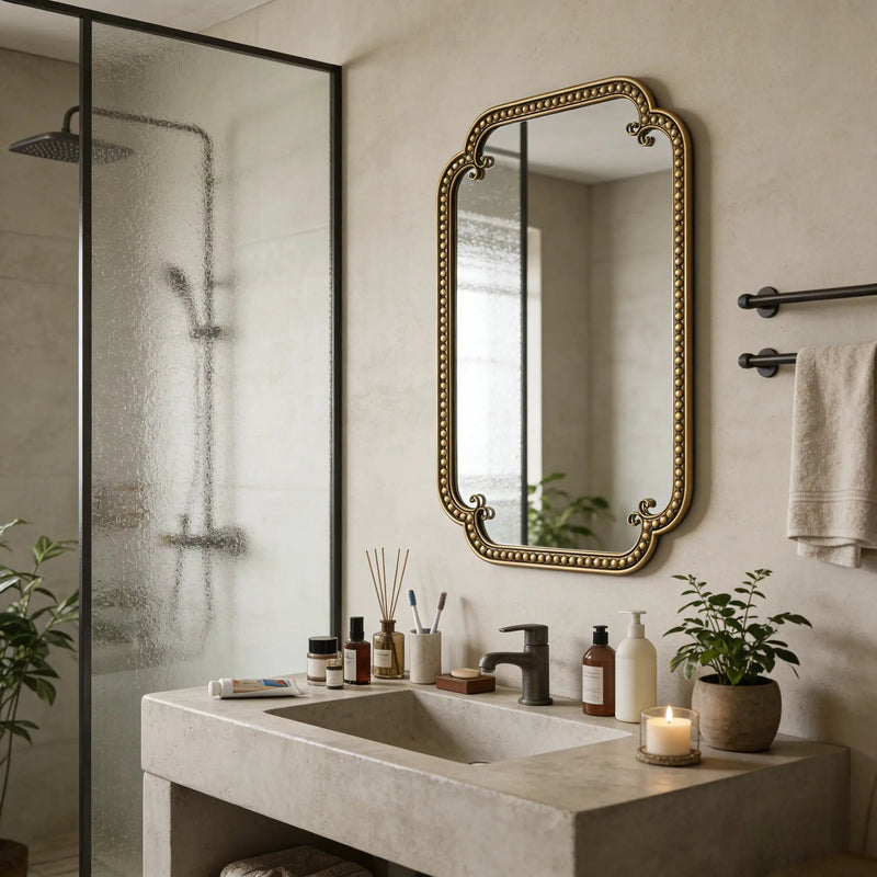 Gold Irregular Beaded Metal Framed Wall Mirror - Large by HouseOfZazla