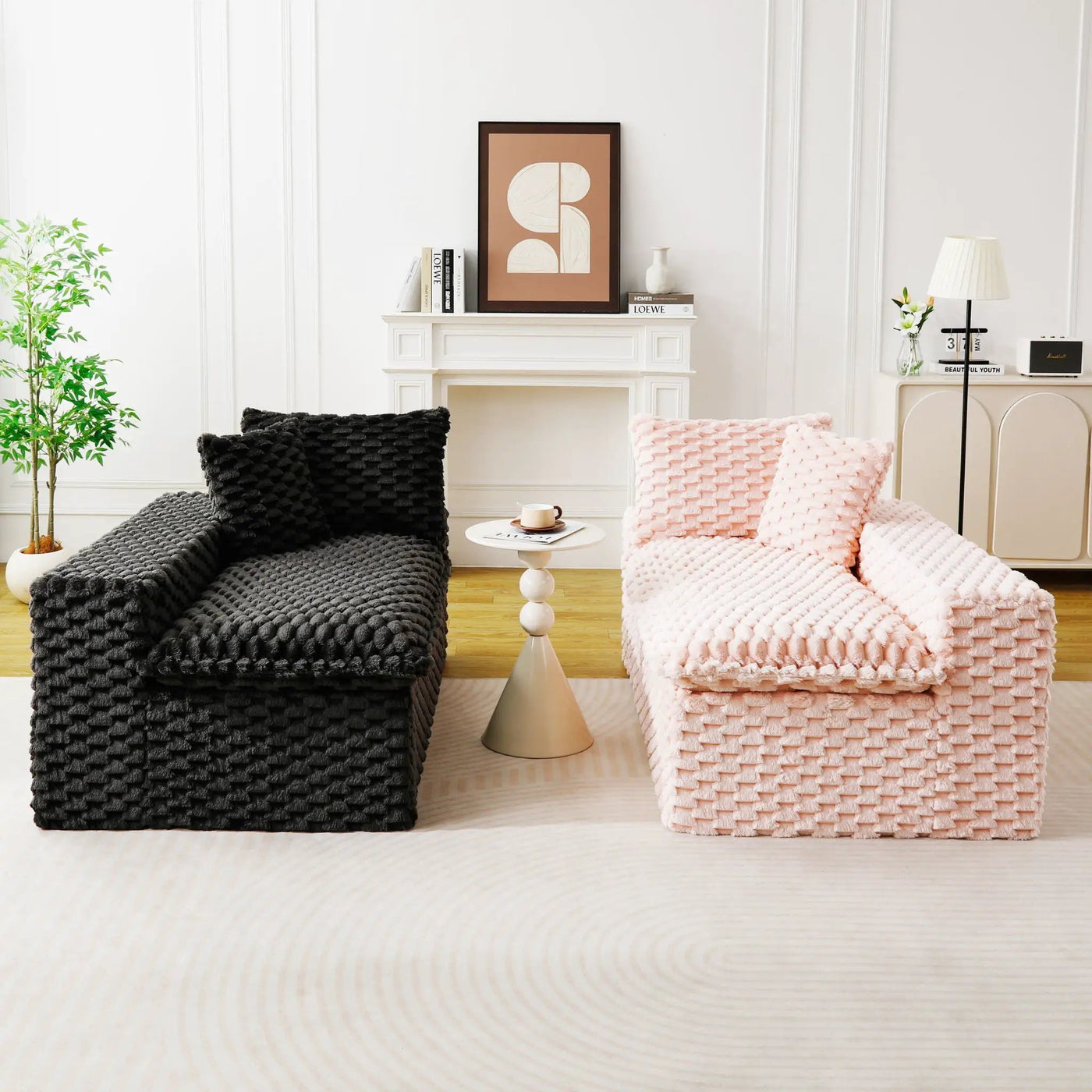 Multifunctional Sofa Pink Black, Fits 4 People by HouseOfZazla