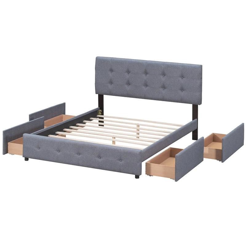 Upholstered Platform Bed With Classic Headboard And Drawers, No Box Spring Needed by Unique Piece Furniture