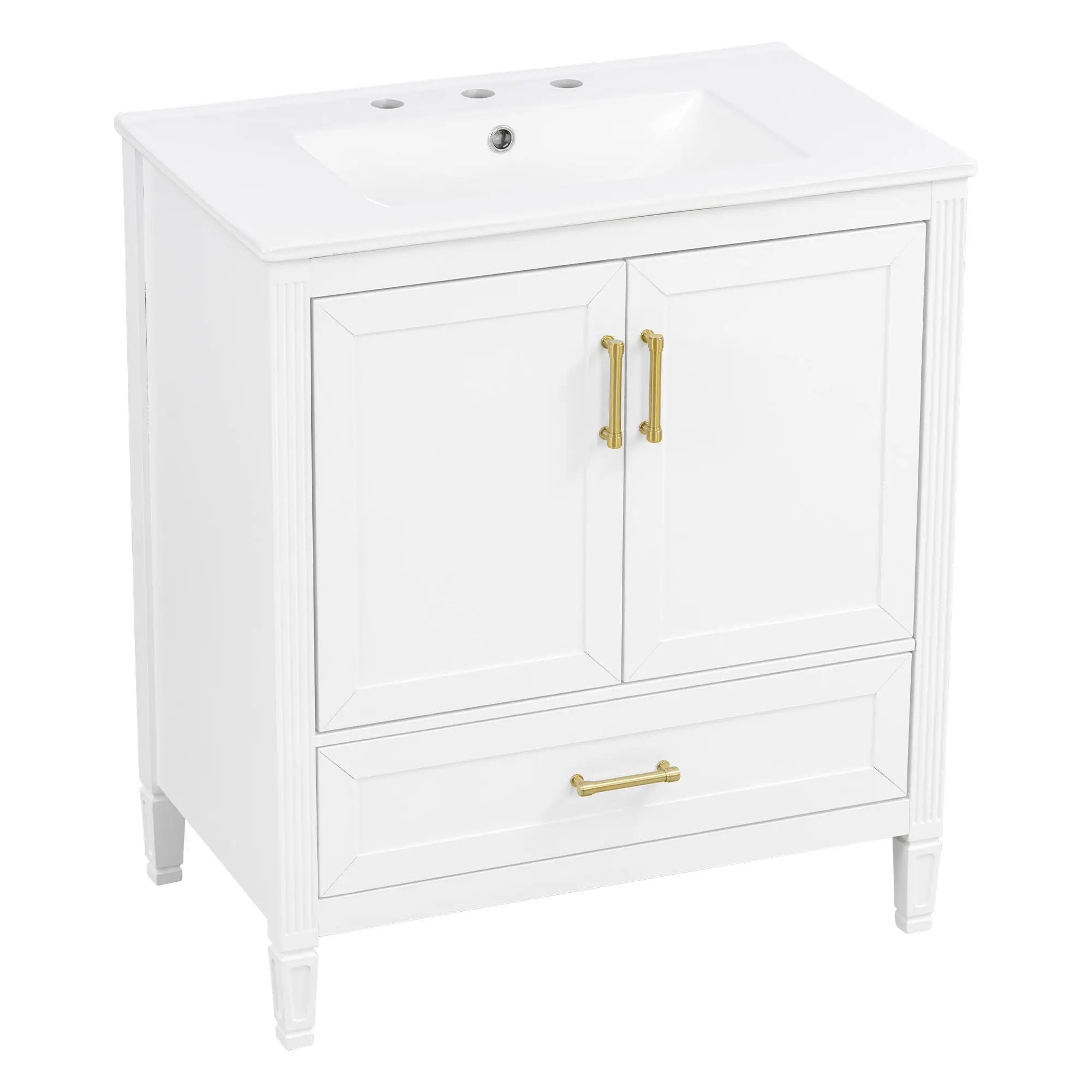 Elegant Fluted Bathroom Vanity With Sink, Soft Close Doors & Drawer by HouseOfZazla
