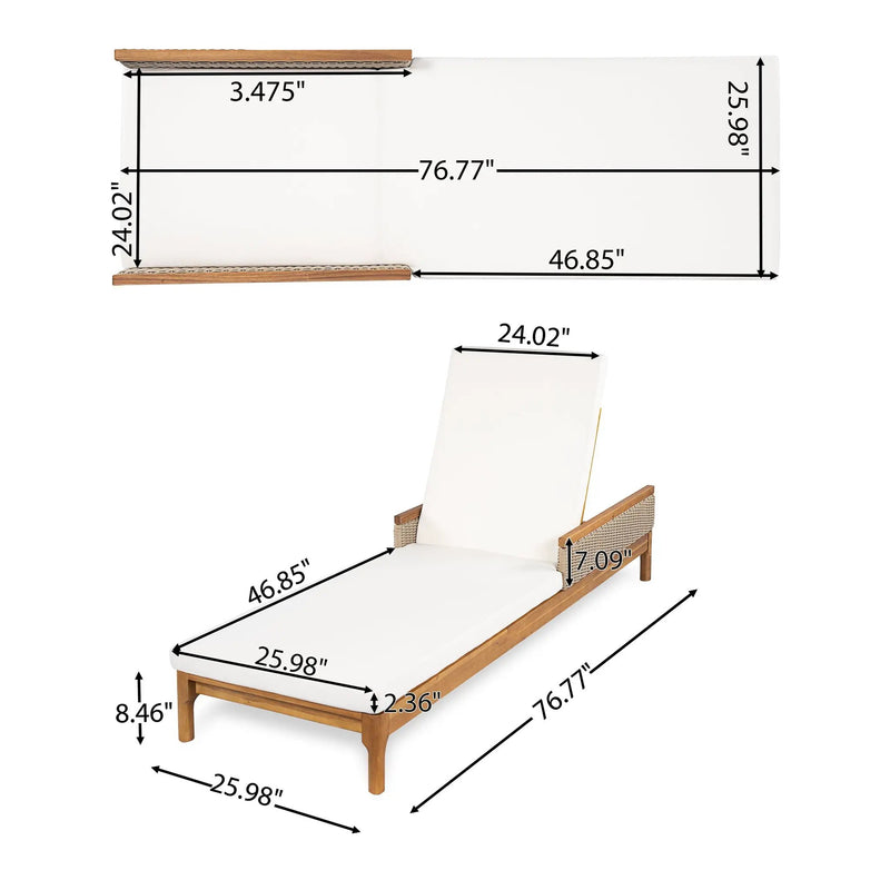 76.8" Solid Acacia Wood Sun Lounger Set of 2 with Cushions by HouseOfZazla