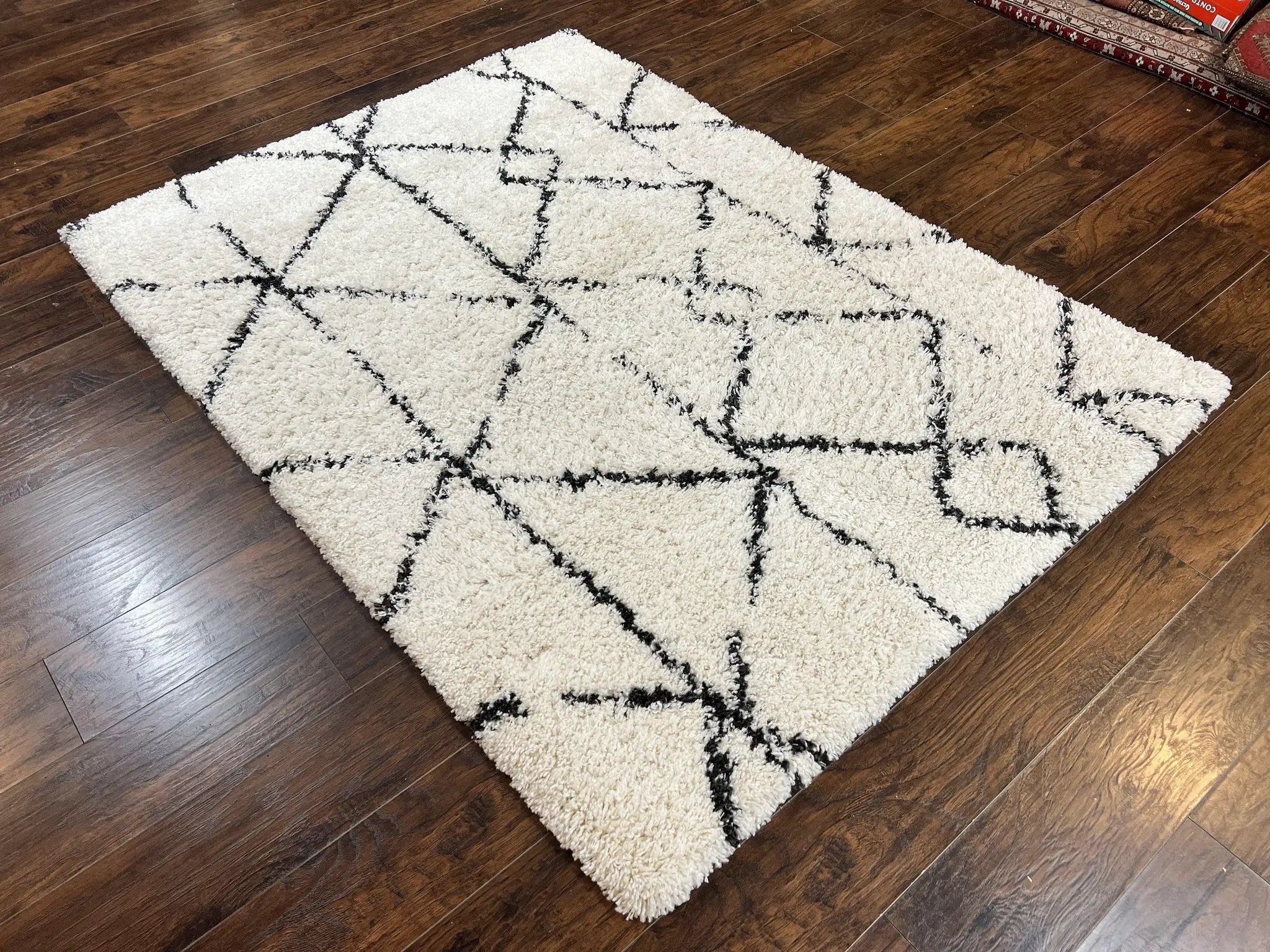 Modern Shag Rug 5x7, Ivory and Black Area Rug 5 x 7 ft by Jewel Rugs