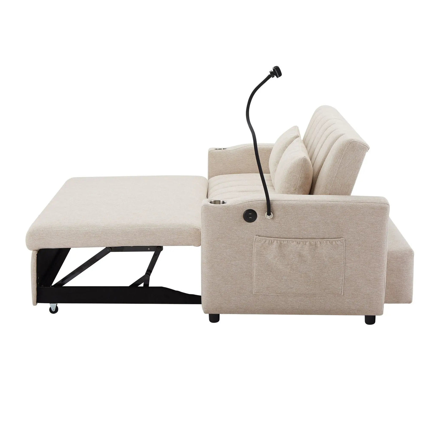 Convertible Sofa Bed Loveseat Sofa With Three USB Ports, Two Side Pockets, Two Cup Holders And 360° swivel Phone Holder For Living Room by HouseOfZazla