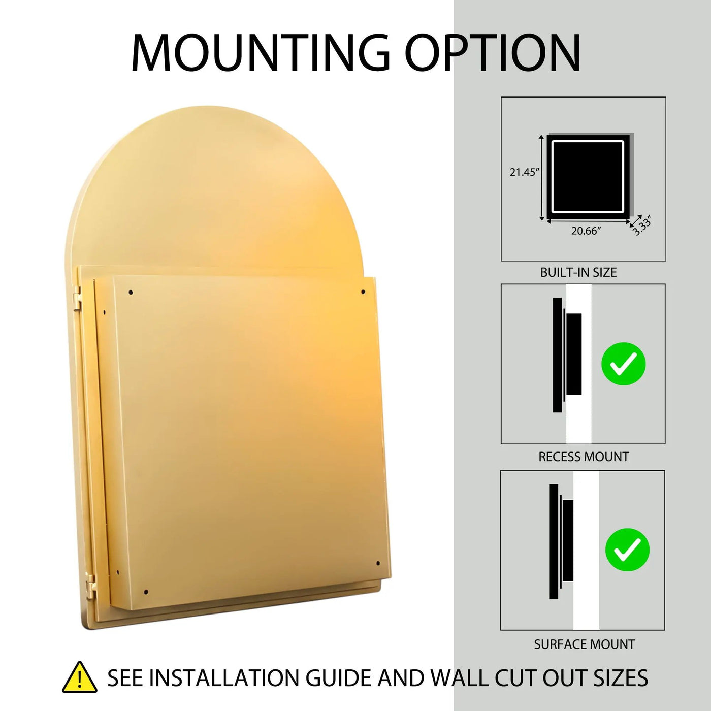 Arched Recessed Medicine Cabinet, Metal Framed Bathroom Wall Cabinet With Mirror And Adjustable Shelves, Wall Mirror With Storage For Bathroom by Unique Piece Furniture