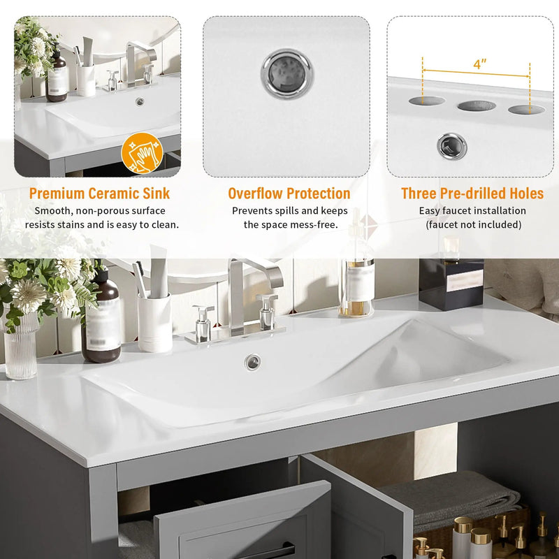 Bathroom Vanity With Sink, Soft Close Doors, Adjustable Shelf & 3 Drawers by HouseOfZazla
