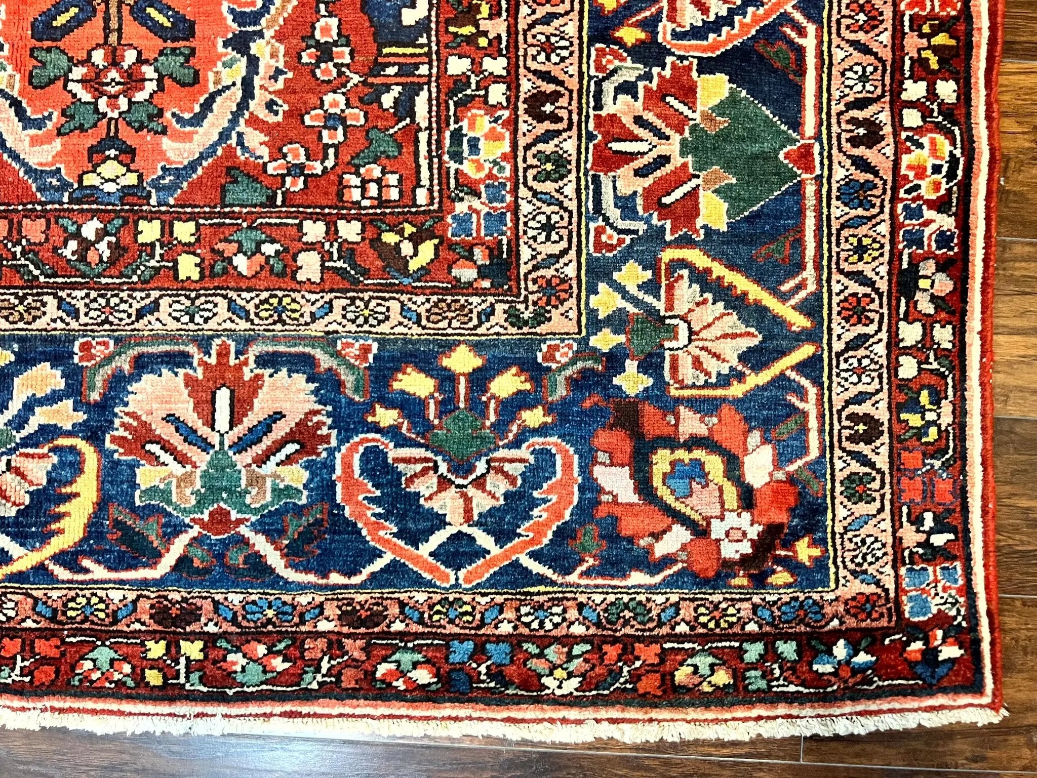 Large Persian Bakhtiari Rug 10x14, Rare Perisan Tribal Rug, Red Blue Ivory Multicolor, Hand Knotted, Semi Antique Carpet by Jewel Rugs