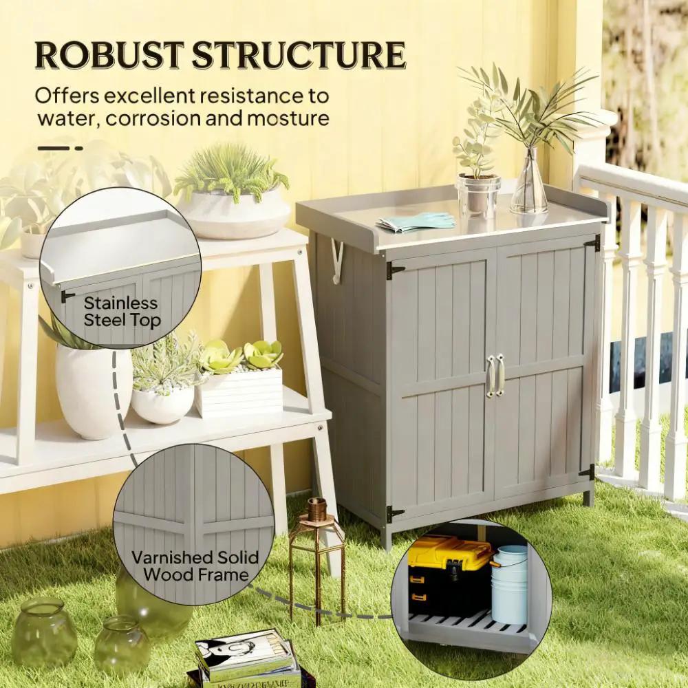 Wooden Potting Bench with 2 Doors and Outdoor Storage Cabinet by HouseOfZazla