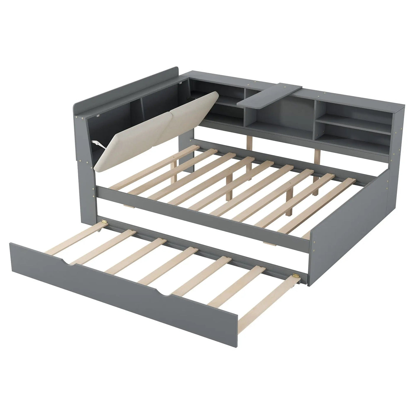 Platform Bed With Trundle, Shelves, And Storage Headboard by HouseOfZazla