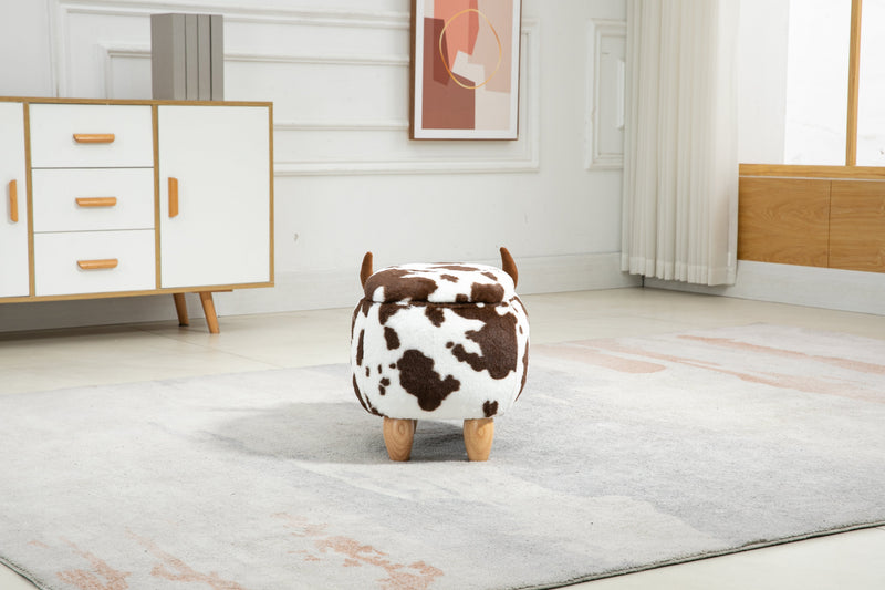 Faux-Fur Ottoman with Hidden Storage and Solid Wood Legs - Brown & White, photo 4 of 9