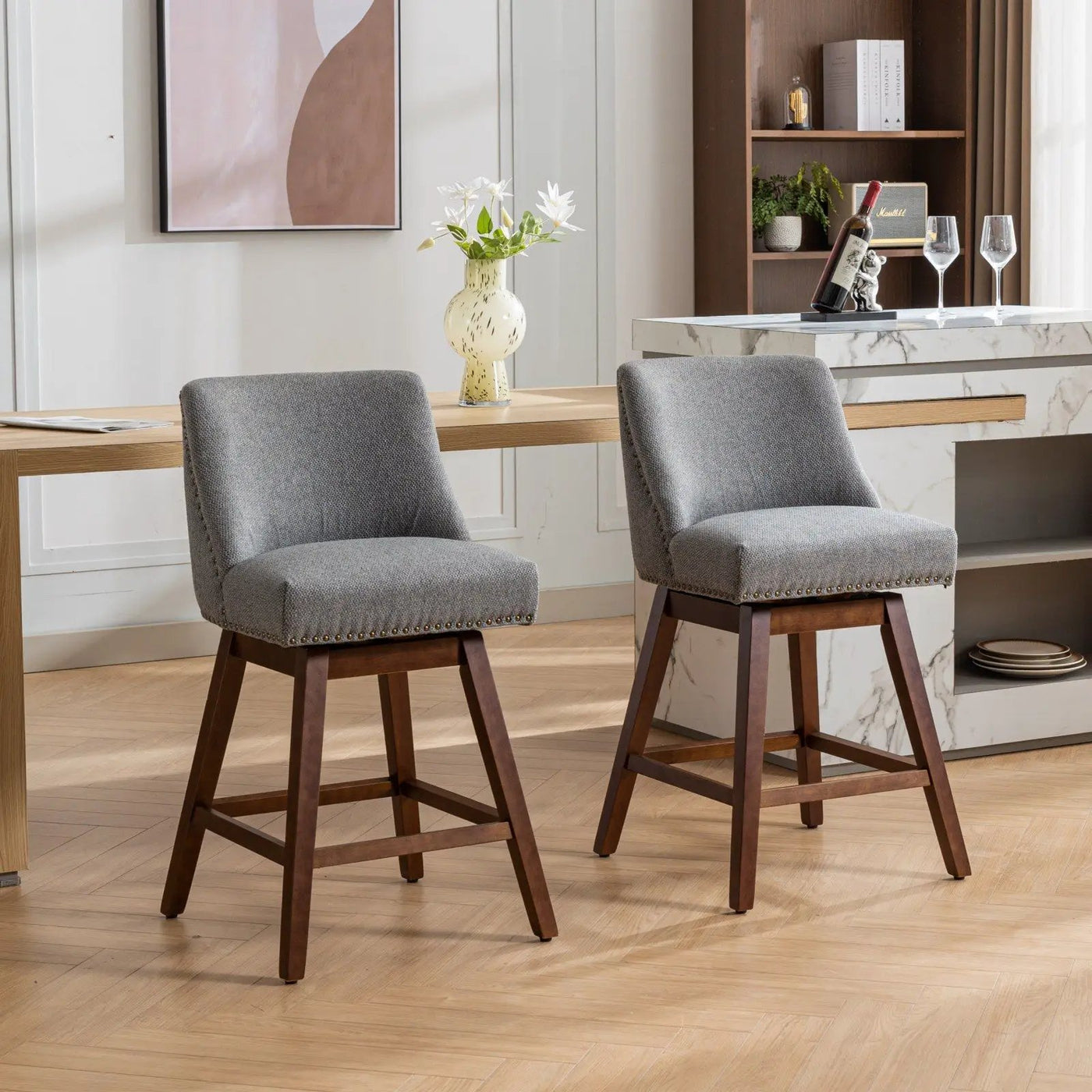 Counter Height Swivel Barstools, 26'' H Seat Height Upholstered Bar Stools (Set of 2), Fabric by HouseOfZazla