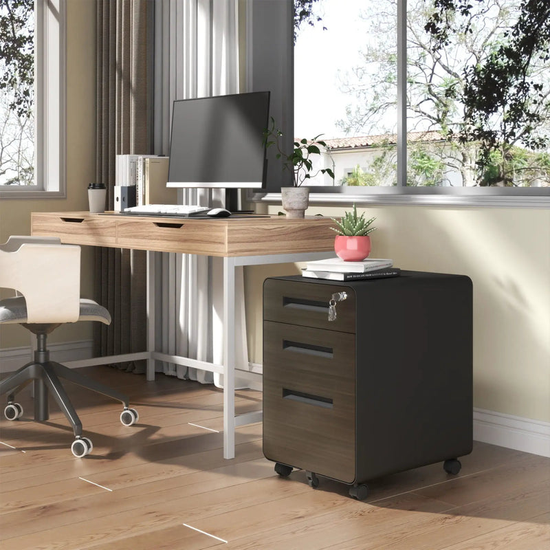 3-Drawer Mobile File Cabinet With Lock, On Casters, Holds A4/Letter Files by Unique Piece Furniture
