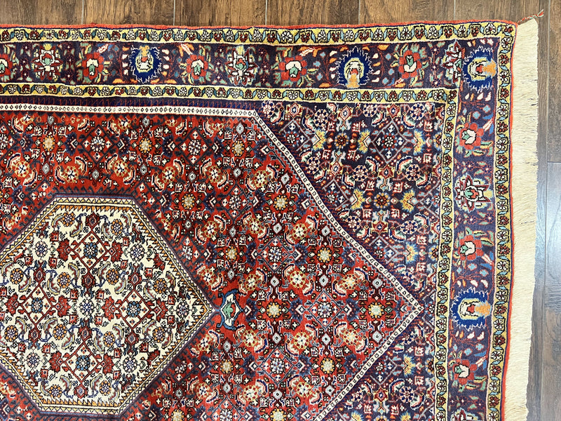 Persian Bidjar Rug 4x6, Handmade Oriental Carpet, Fine Weave, Herati Mahi Pattern, Vintage, Red, 300 KPSI by Jewel Rugs