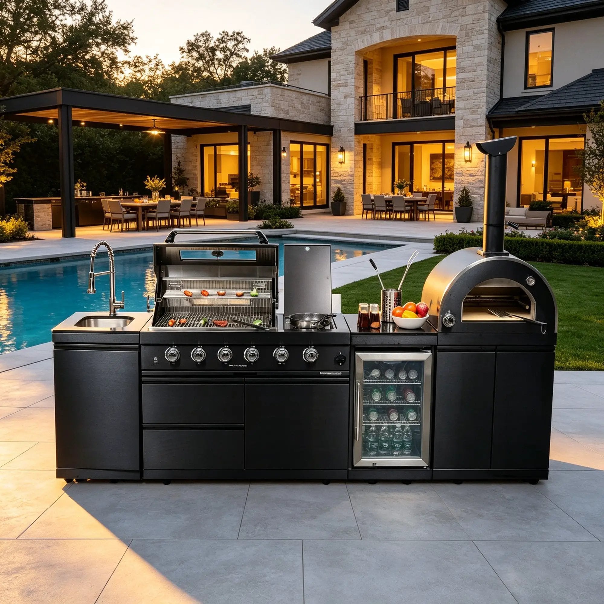 Black 112-Inch Double Stainless Steel Gas Outdoor Kitchen Grill by HouseOfZazla