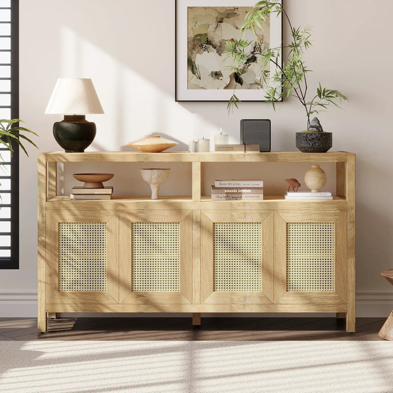 Bohemian Style Rattan Buffet Storage Cabinet with Solid Wood Frame by HouseOfZazla