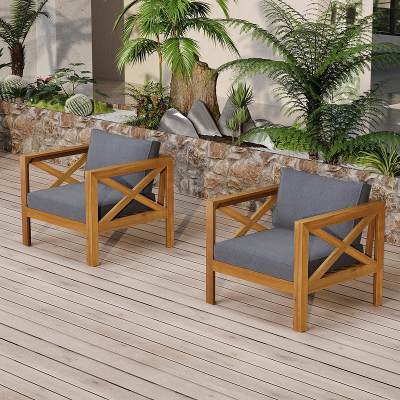 Outdoor Acacia Wood Club Wooden Armchair with Cushions (Set of 4) by HouseOfZazla