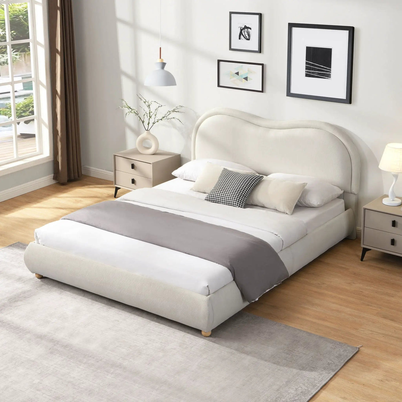 Upholstered Platform Bed Frame With Curved Headboard by HouseOfZazla