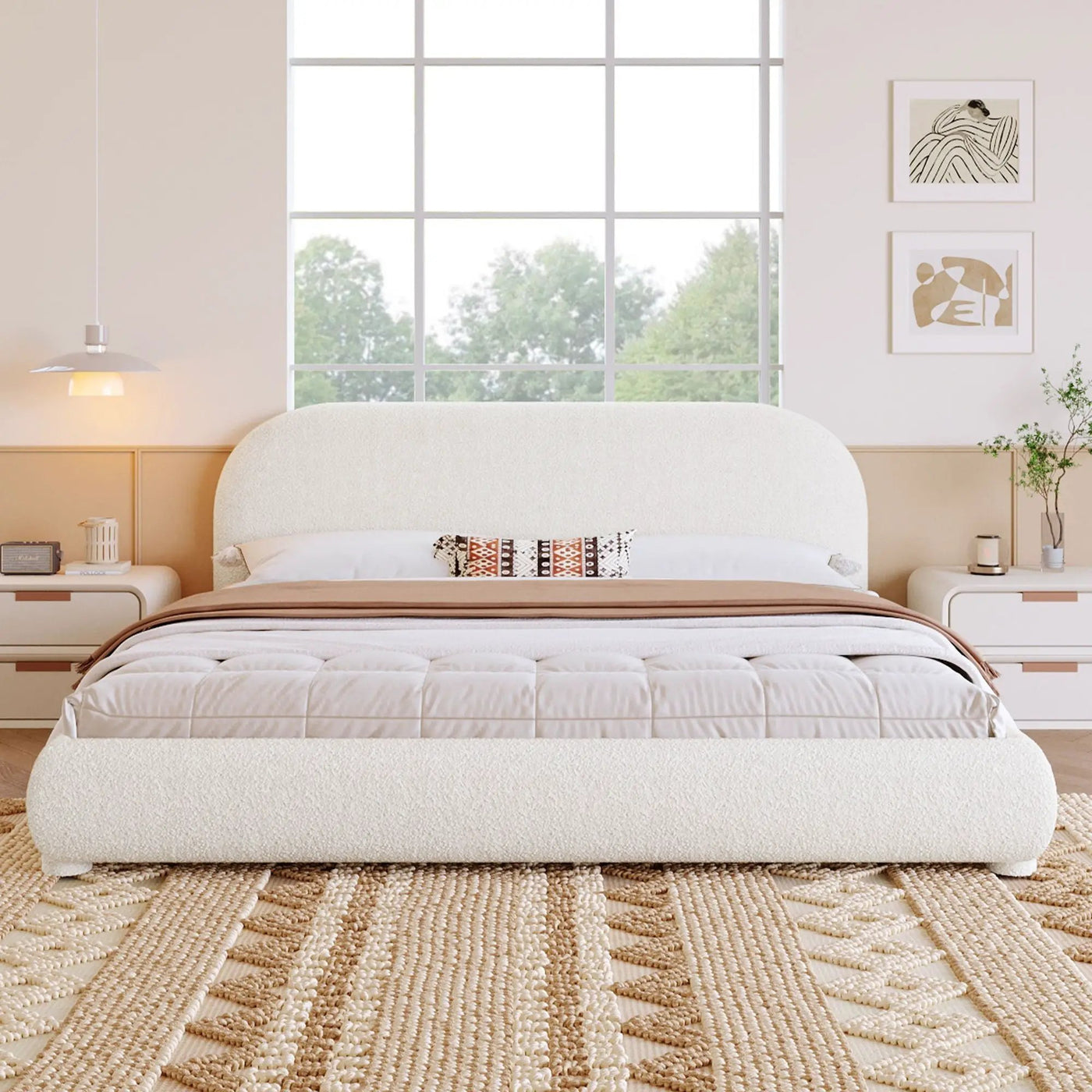 Upholstered Simple Modern Bedroom Bed With Curved Headboard by HouseOfZazla