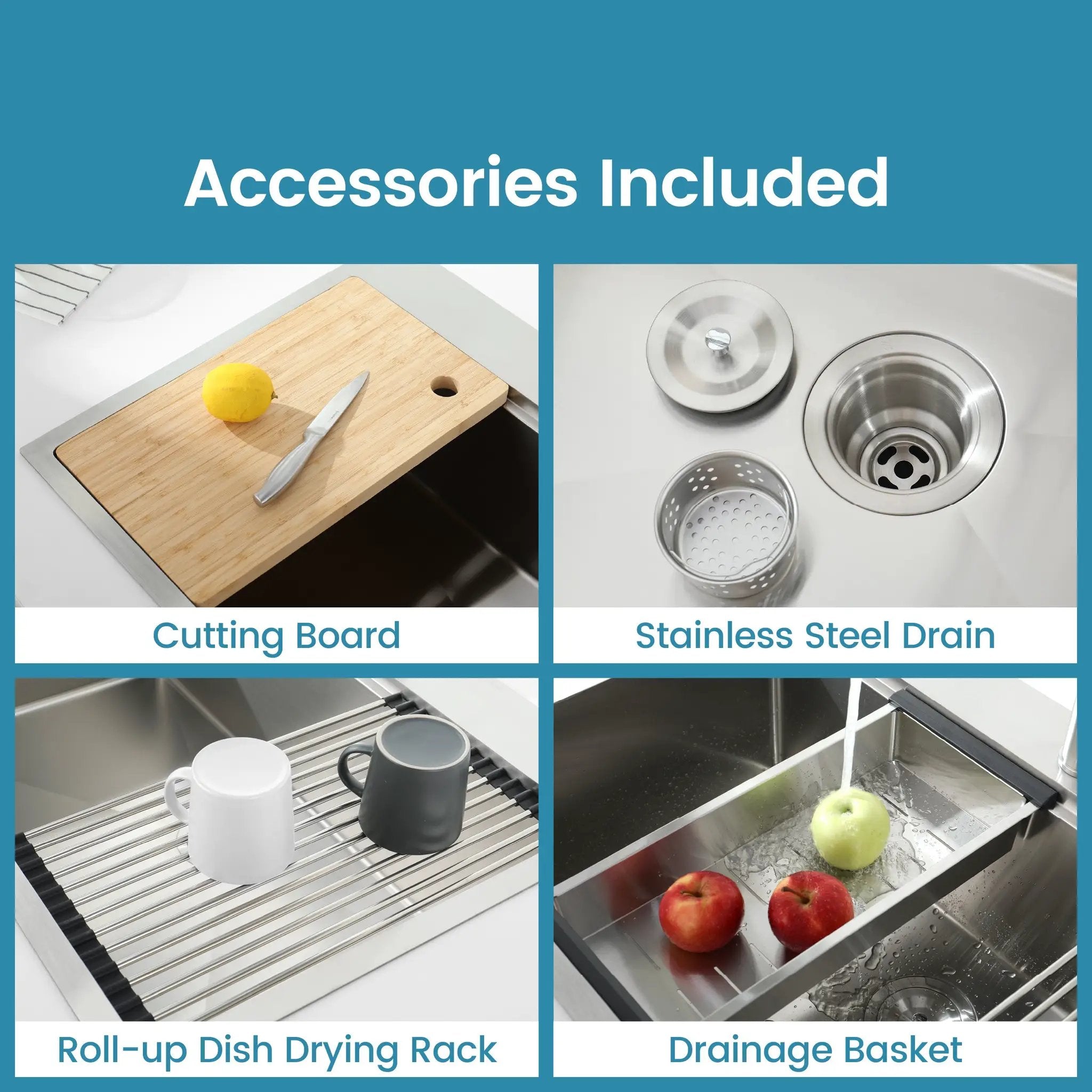 Stainless Steel Kitchen Sink, 33”x22” Single Bowl, Overmount, Brushed Finish by HouseOfZazla