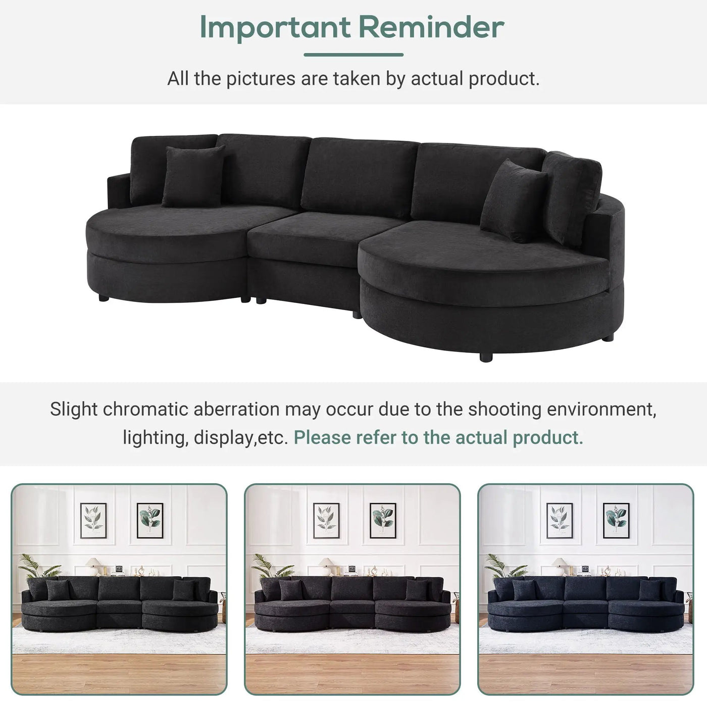 Modern 3 Seater Upholstered Sofa With Curved Design by HouseOfZazla