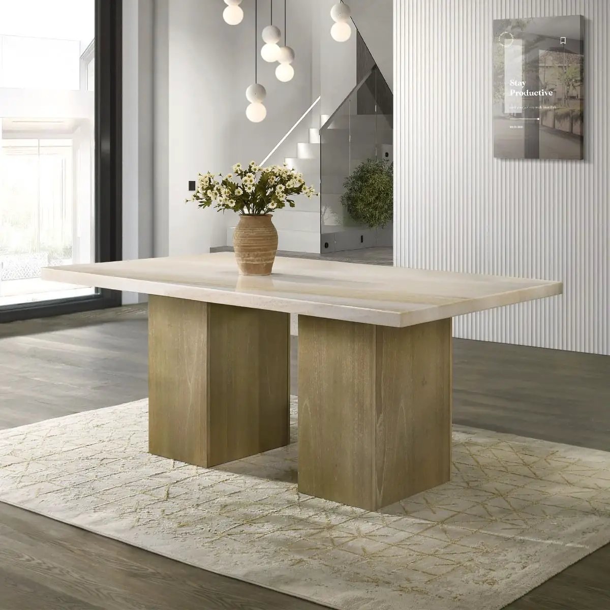 Olinda - Dining Table With Natrual Marble Top - Natrual by Unique Piece Furniture