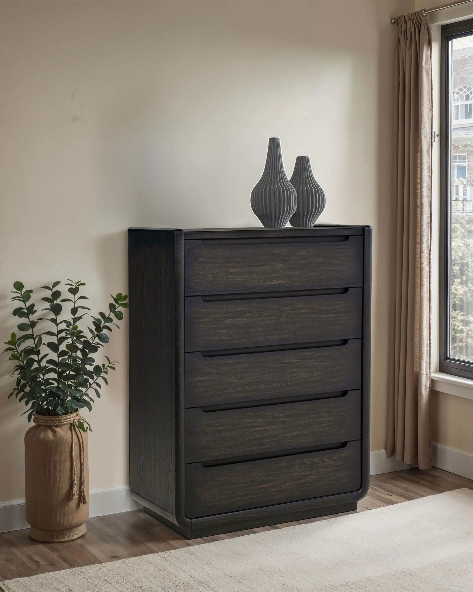 Leandro 5-drawer Bedroom Chest of Drawers Burnished Black by Unique Piece Furniture