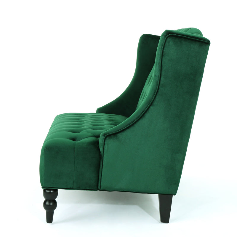 Modern Glam Velvet Loveseat with Button-Tufted Detail - Emerald, photo 7 of 10