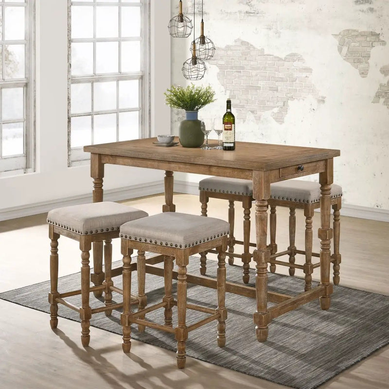 Farsiris - Counter Height Stool (Set of 2) - Beige Fabric & Weathered Oak by Unique Piece Furniture
