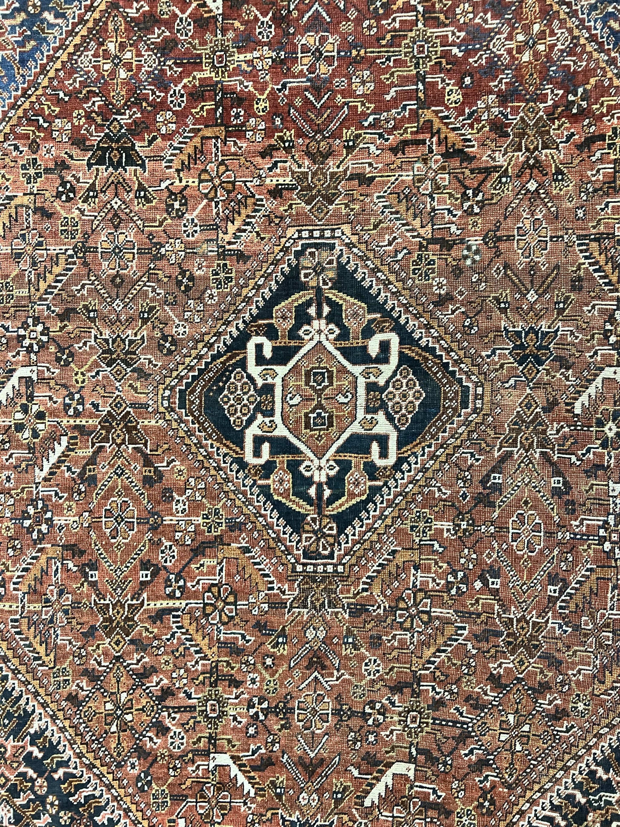 Antique Persian Shiraz Tribal Rug 6x8, Geometric Rug, Wool Handmade Hand Knotted Carpet, Red Blue by Jewel Rugs