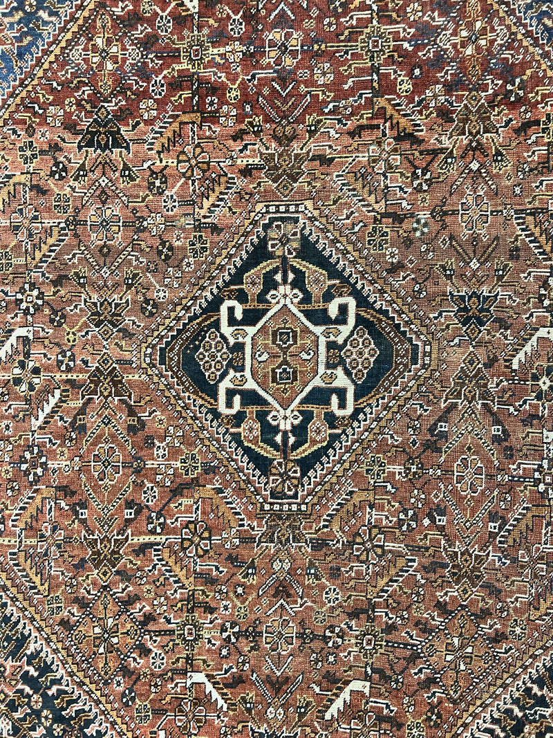 Antique Persian Shiraz Tribal Rug 6x8, Geometric Rug, Wool Handmade Hand Knotted Carpet, Red Blue by Jewel Rugs