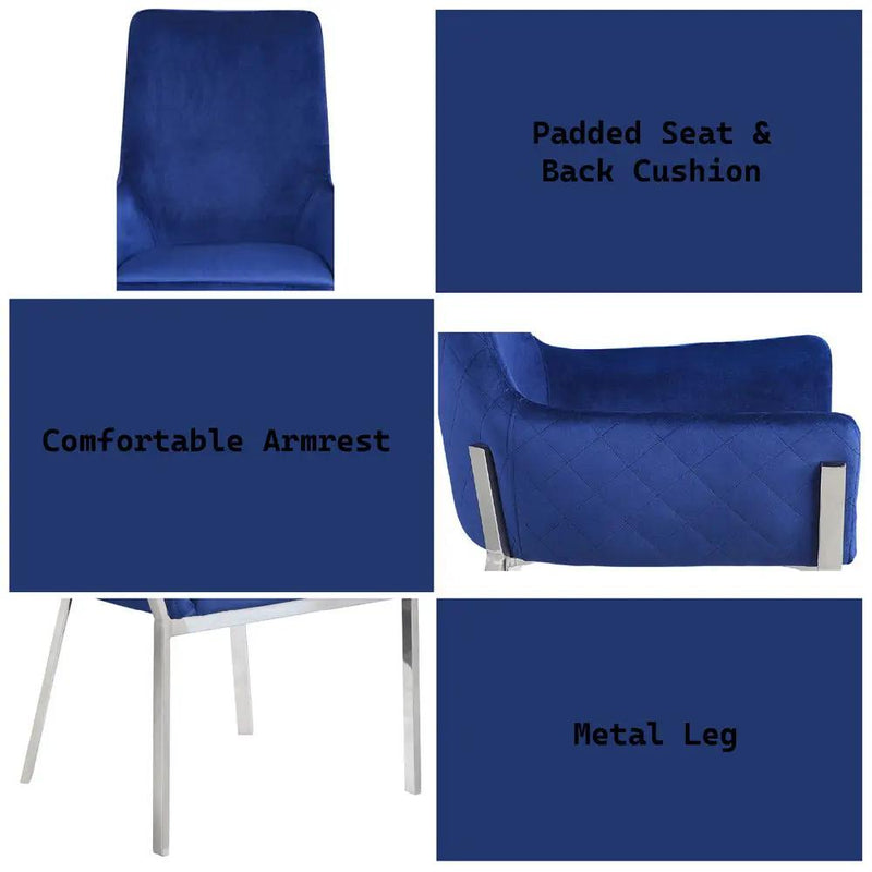 Cambrie - Side Chair (Set of 2) - Blue Velvet & Mirrored Silver by Unique Piece Furniture