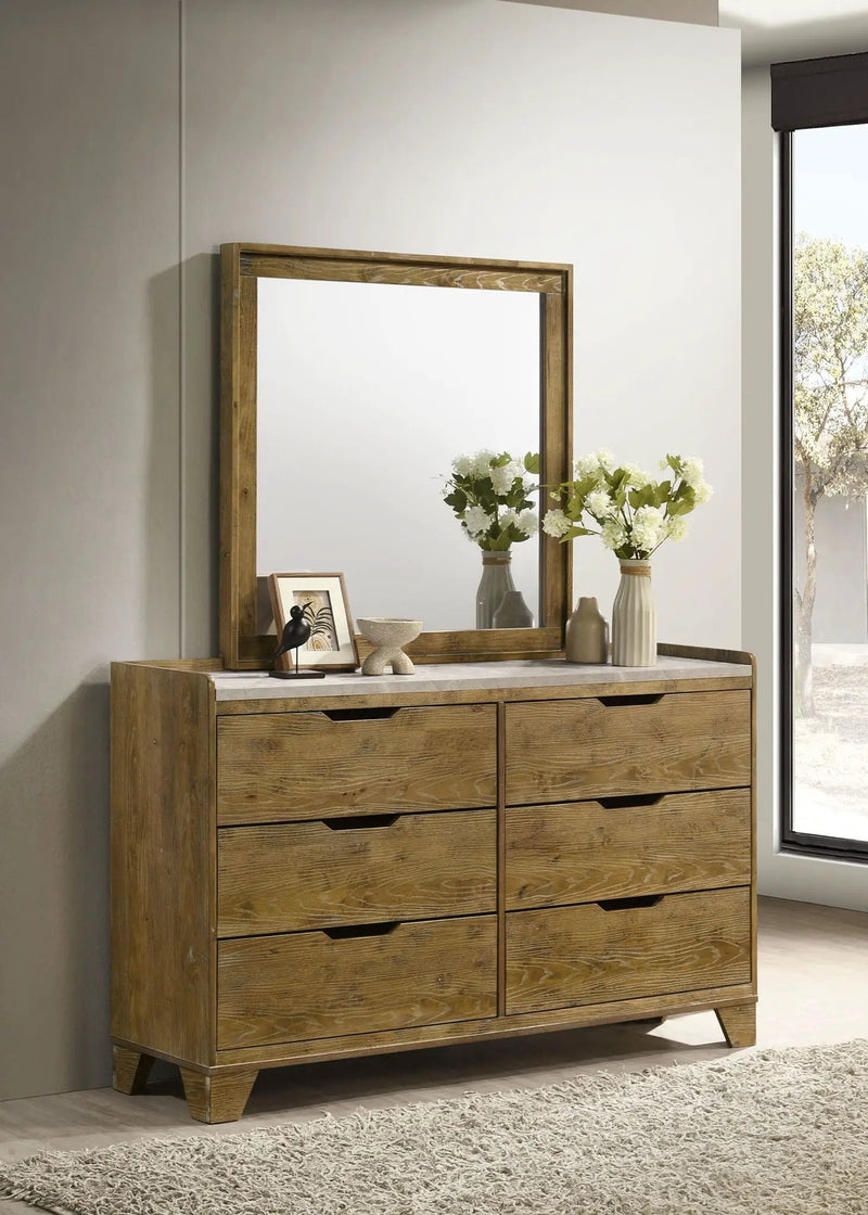 Henderson 6-drawer Bedroom Dresser with Mirror Medium Oak by Unique Piece Furniture