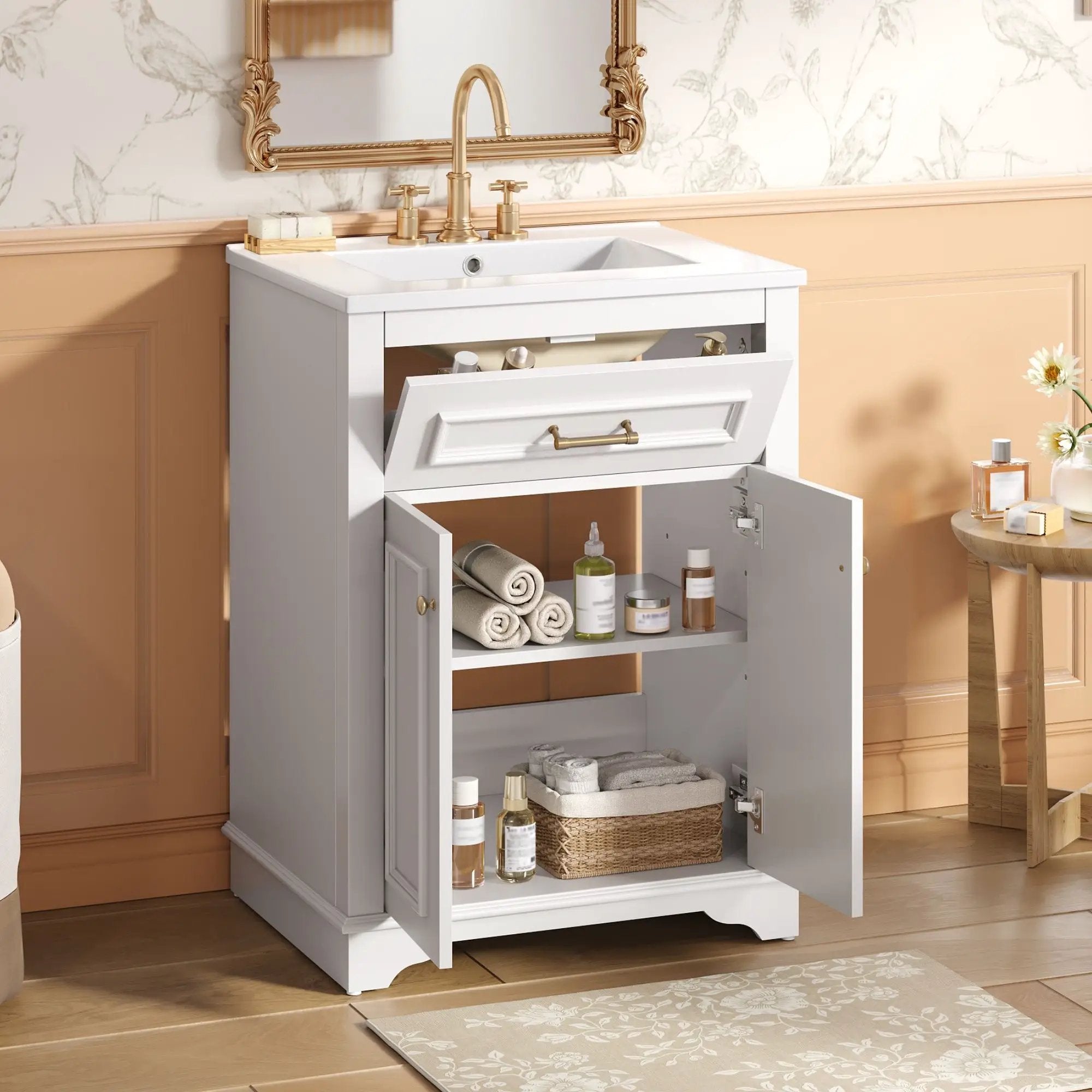 Bathroom Vanity With Integrated Sink, 2 Door Cabinet With Tip Out Drawer, Rectangular Design by Unique Piece Furniture