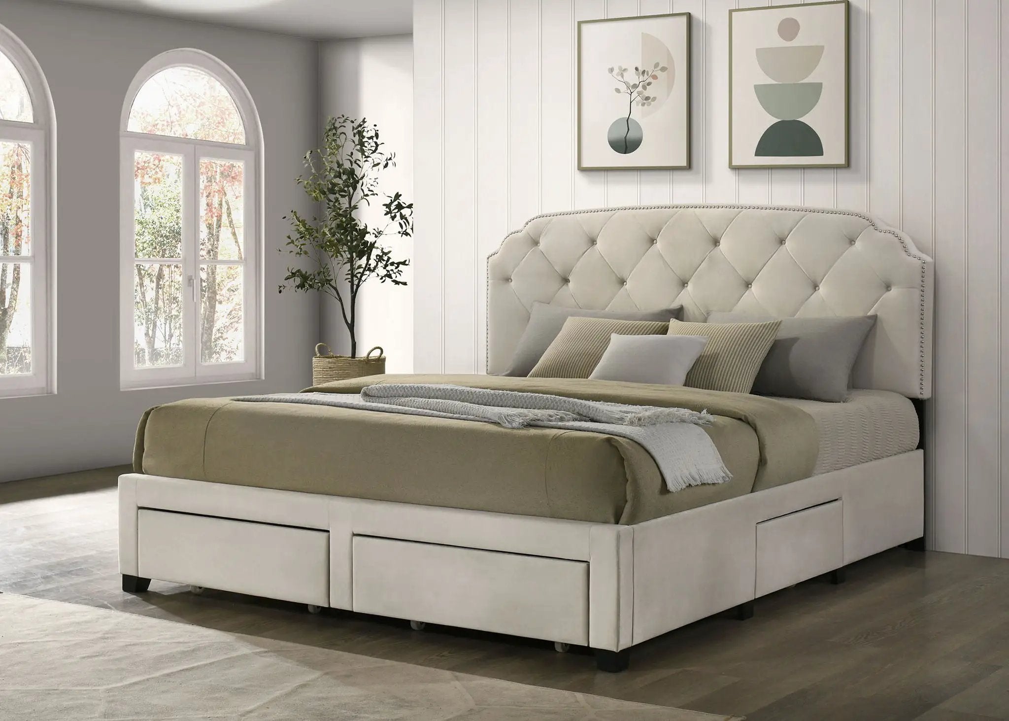 Marianna 4-drawer Upholstered Eastern King Storage Bed Cream by Unique Piece Furniture